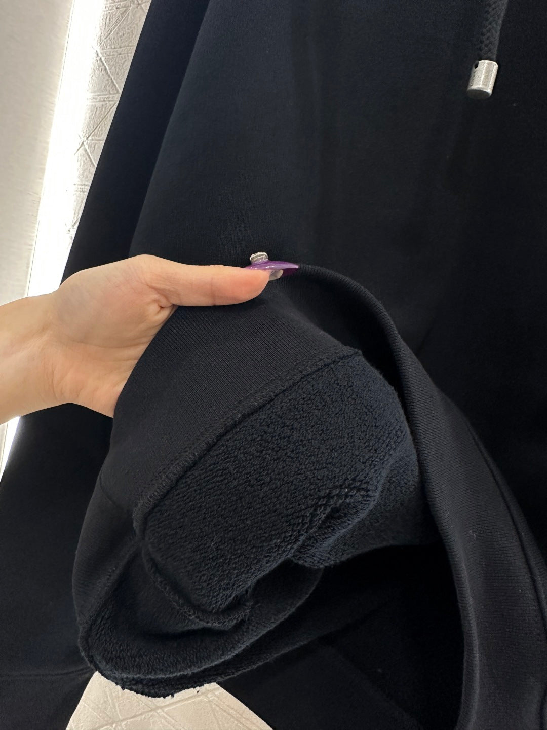 Leather Pocket Drawstring Hooded Sweatshirt