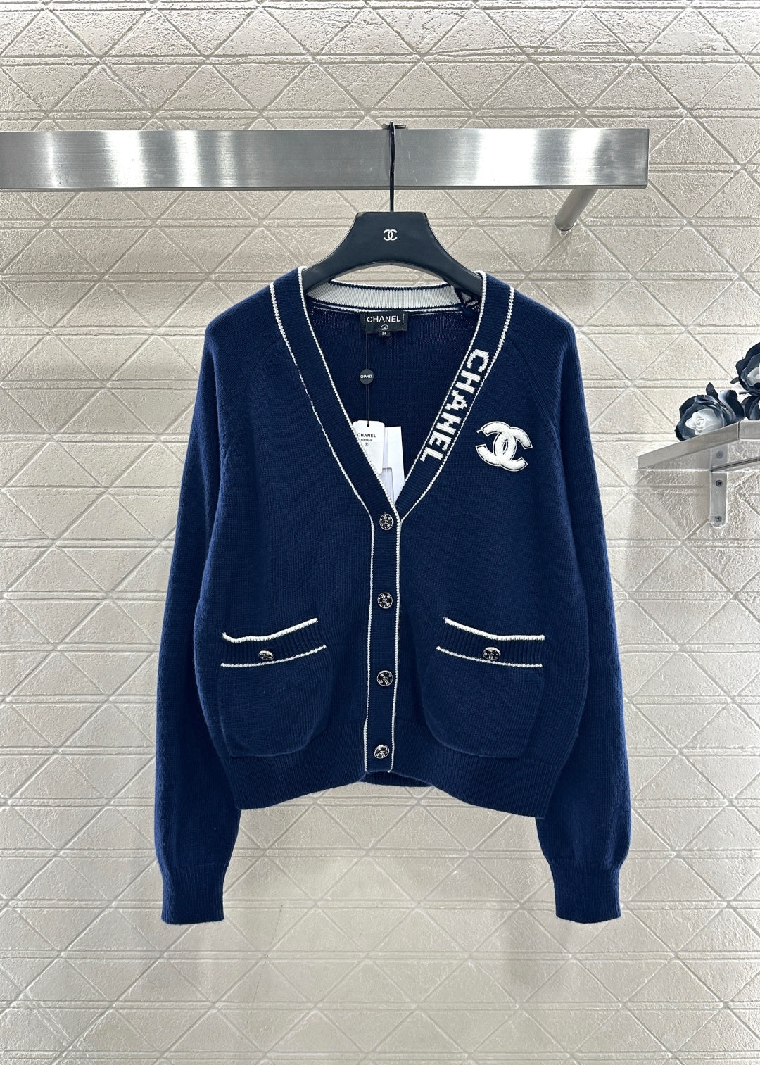 Letter V-Neck Knit Cardigan