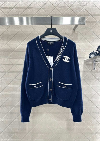 Letter V-Neck Knit Cardigan