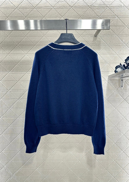 Letter V-Neck Knit Cardigan