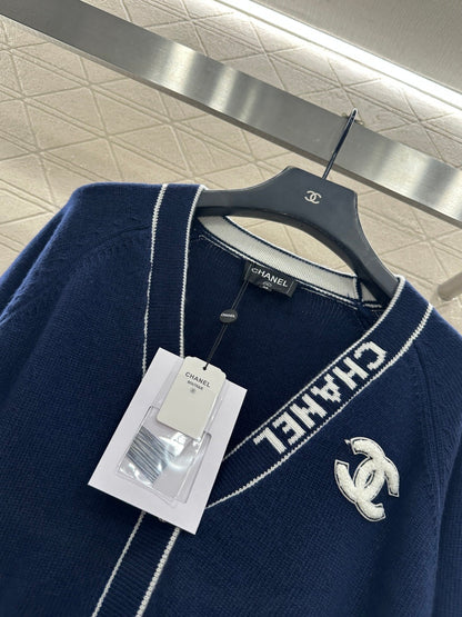 Letter V-Neck Knit Cardigan