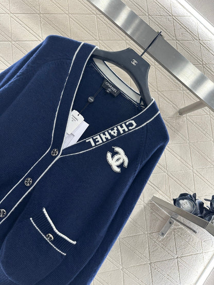 Letter V-Neck Knit Cardigan