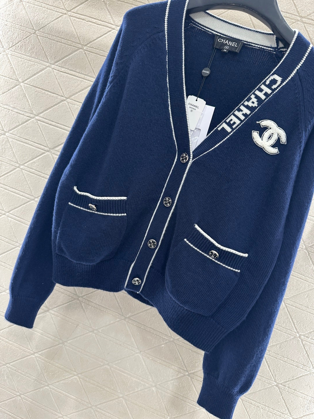 Letter V-Neck Knit Cardigan