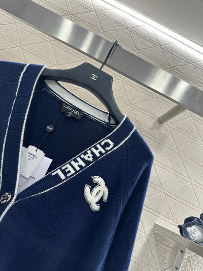 Letter V-Neck Knit Cardigan