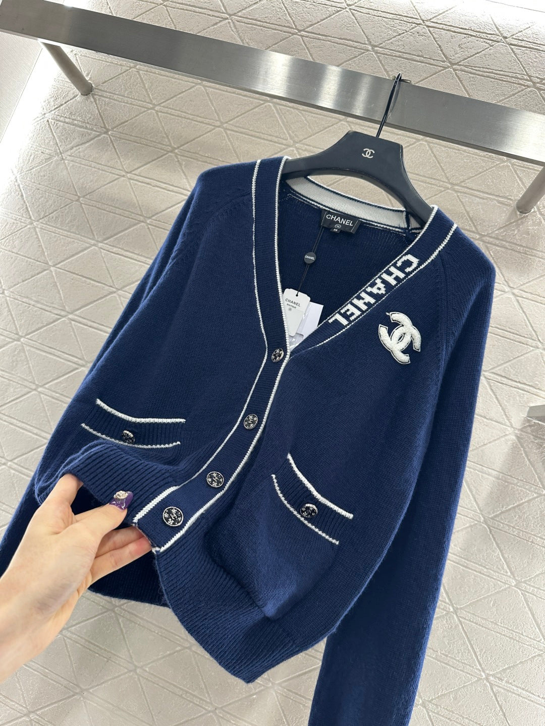 Letter V-Neck Knit Cardigan