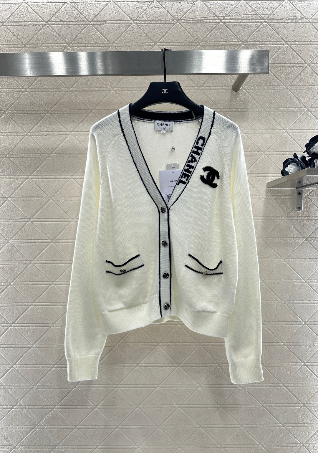 Letter V-Neck Knit Cardigan