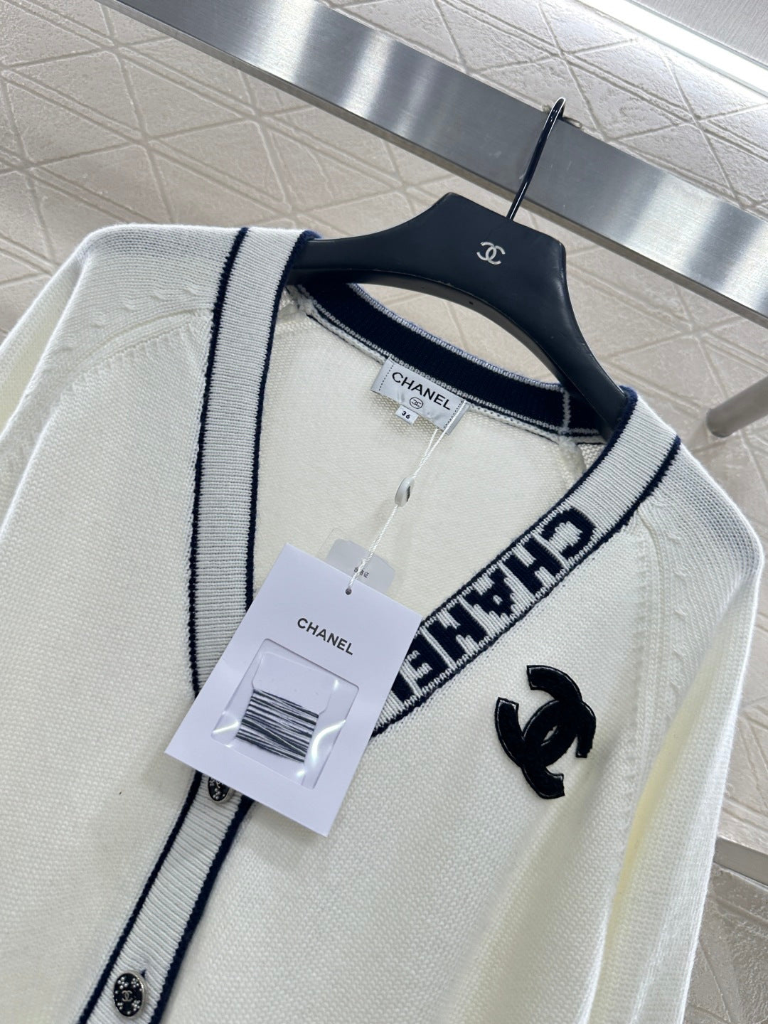 Letter V-Neck Knit Cardigan