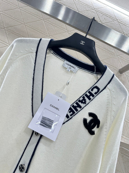 Letter V-Neck Knit Cardigan