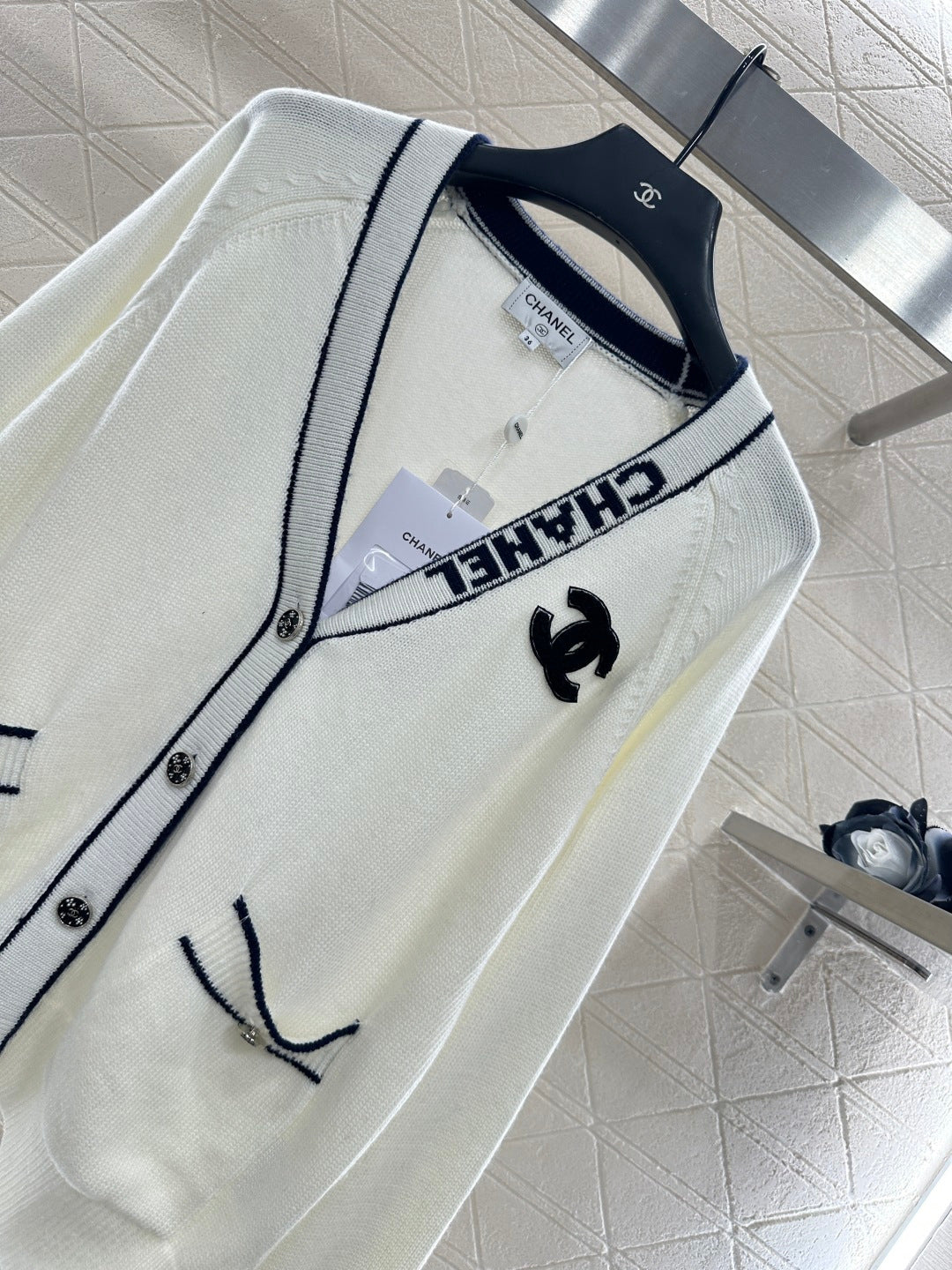 Letter V-Neck Knit Cardigan