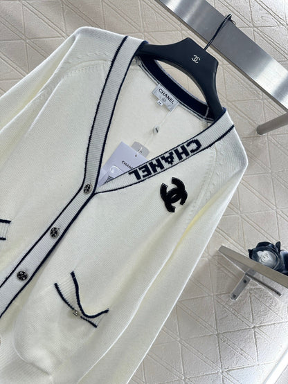 Letter V-Neck Knit Cardigan