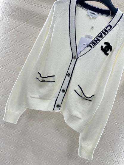 Letter V-Neck Knit Cardigan