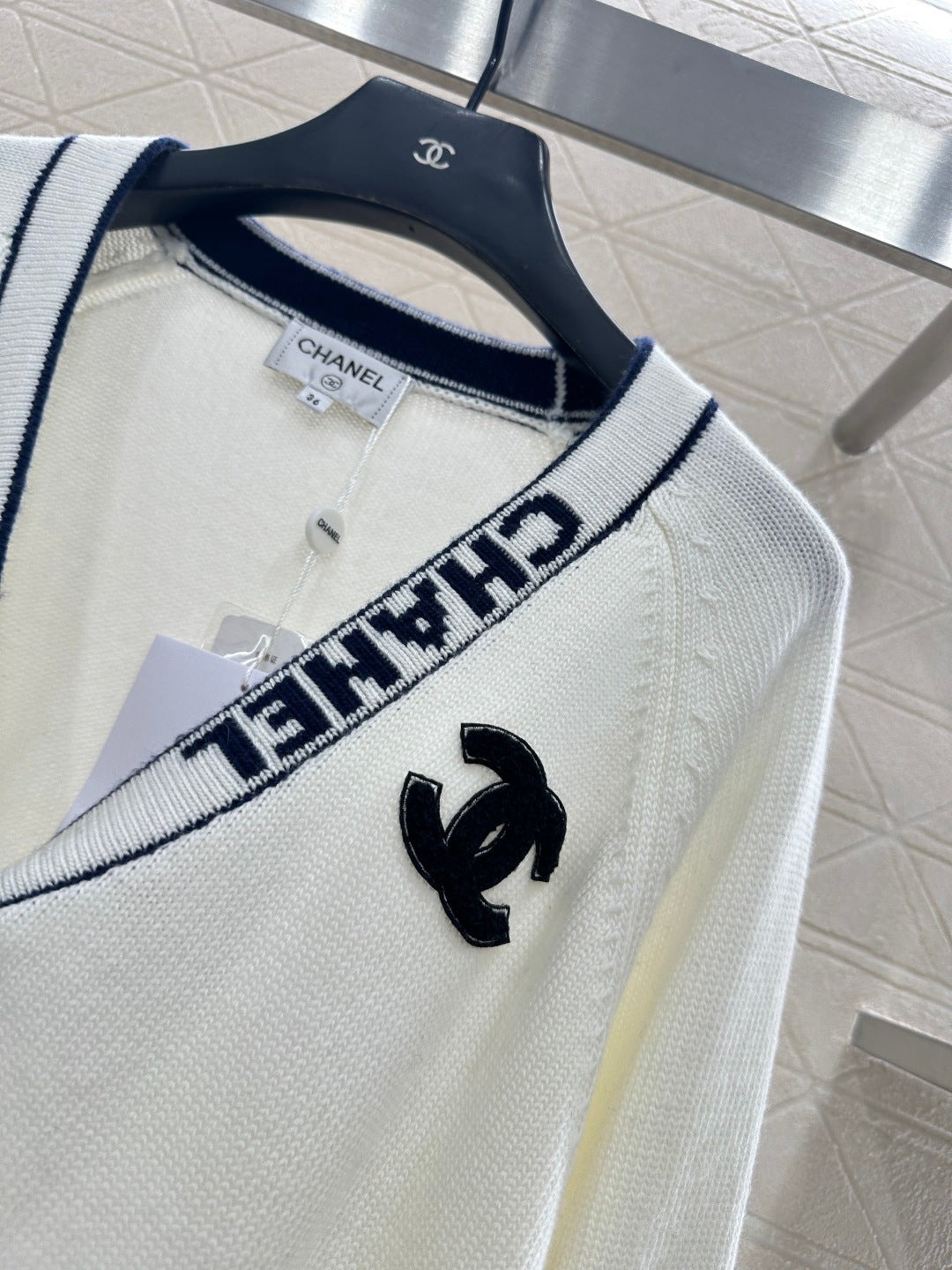 Letter V-Neck Knit Cardigan