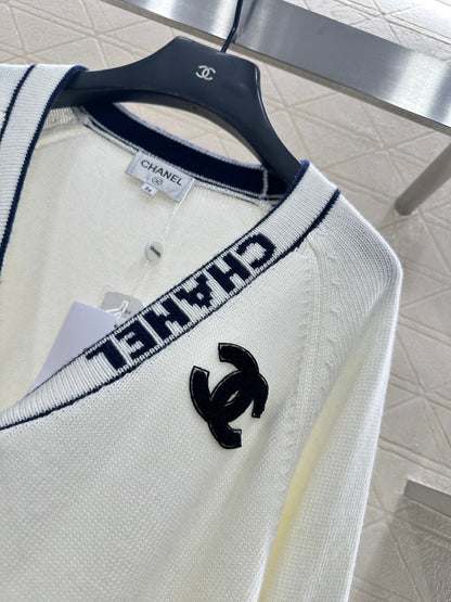 Letter V-Neck Knit Cardigan