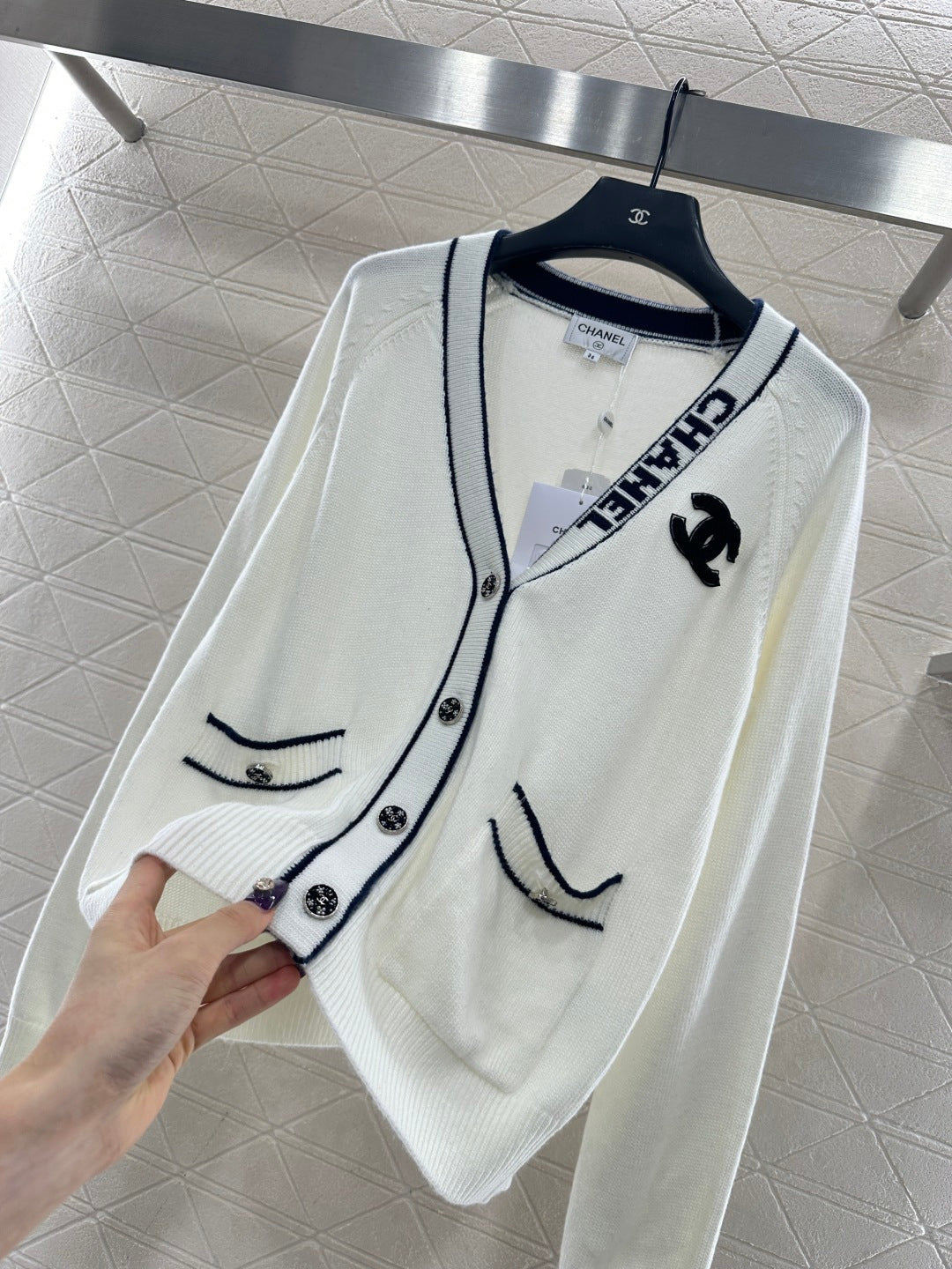 Letter V-Neck Knit Cardigan