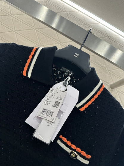 Color-blocked Collared Knit Short-Sleeve T-Shirt