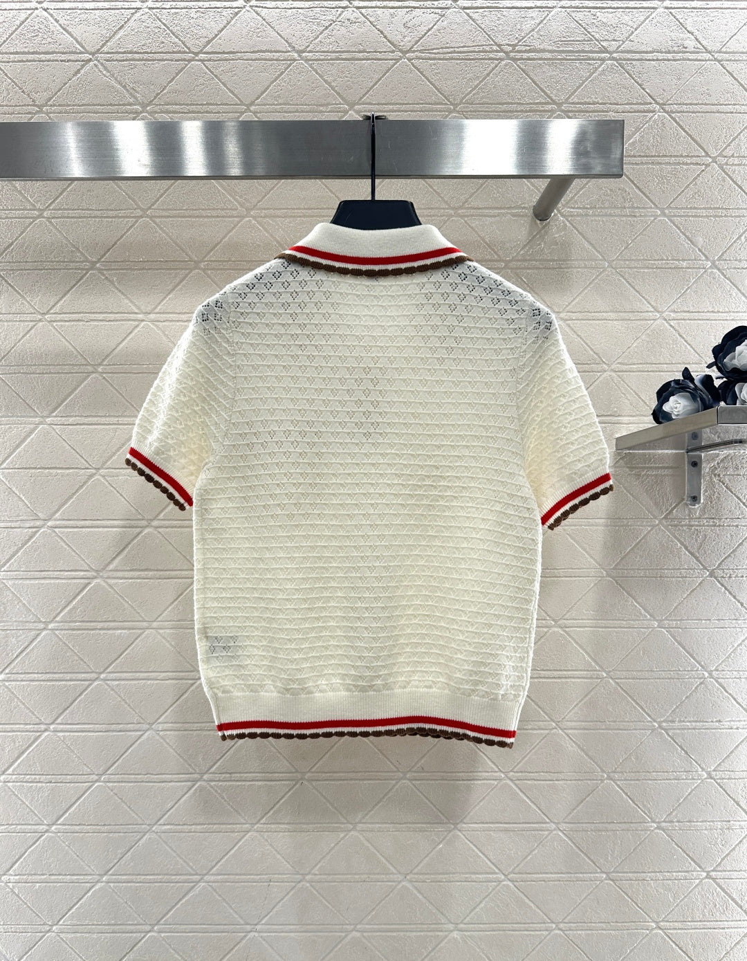 Color-blocked Collared Knit Short-Sleeve T-Shirt