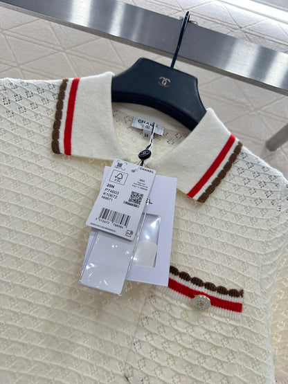 Color-blocked Collared Knit Short-Sleeve T-Shirt