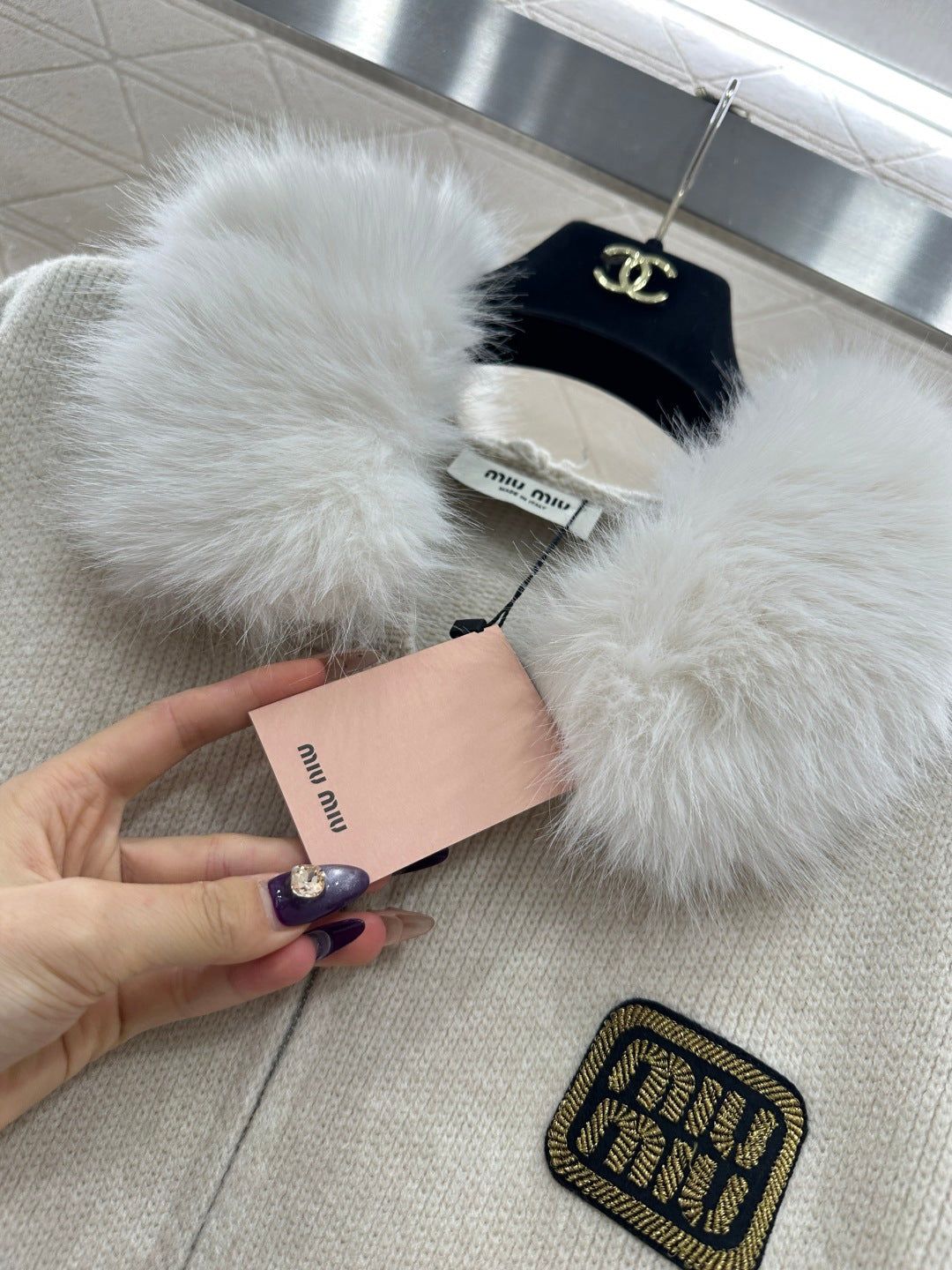 Fur-trimmed zip-up knit set