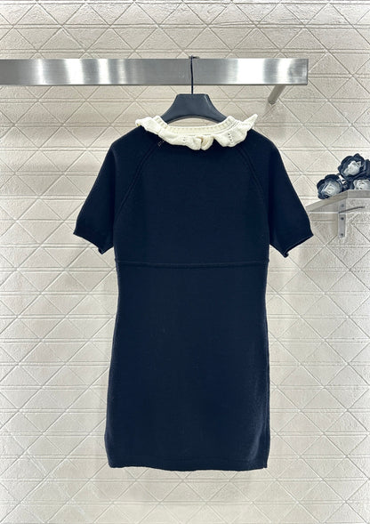 3D Color-Blocked Ruffled Lace Dress