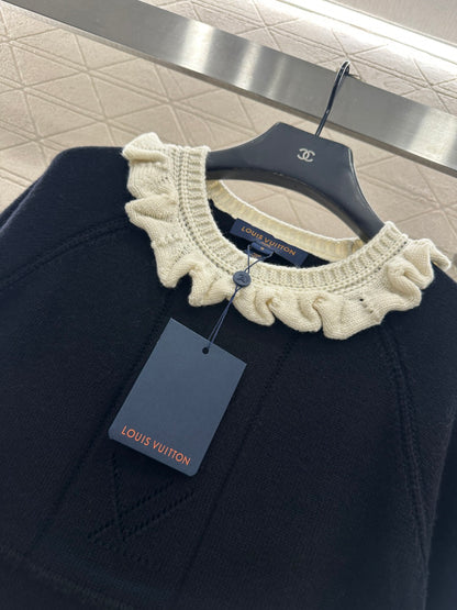 3D Color-Blocked Ruffled Lace Dress