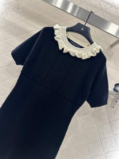 3D Color-Blocked Ruffled Lace Dress