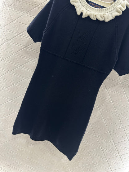 3D Color-Blocked Ruffled Lace Dress