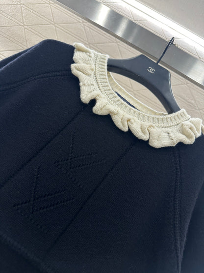 3D Color-Blocked Ruffled Lace Dress