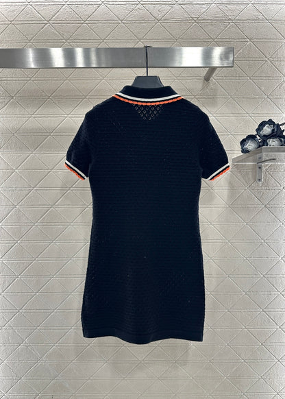 Color-Blocked Collared Knit Dress