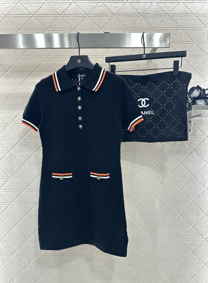 Color-Blocked Collared Knit Dress