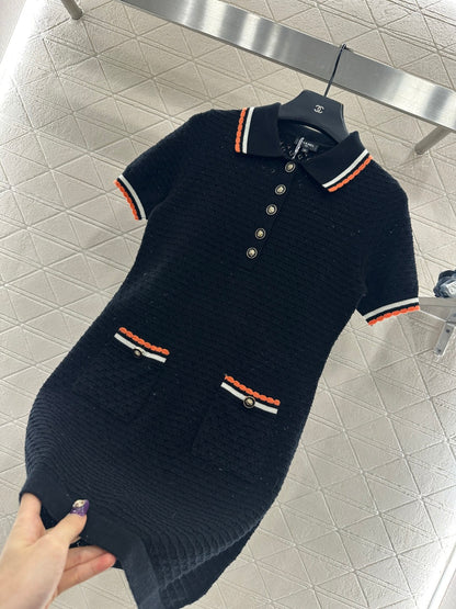 Color-Blocked Collared Knit Dress