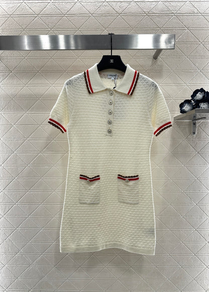 Color-Blocked Collared Knit Dress