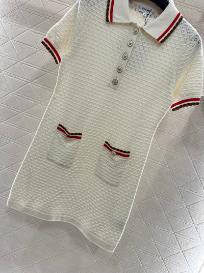 Color-Blocked Collared Knit Dress