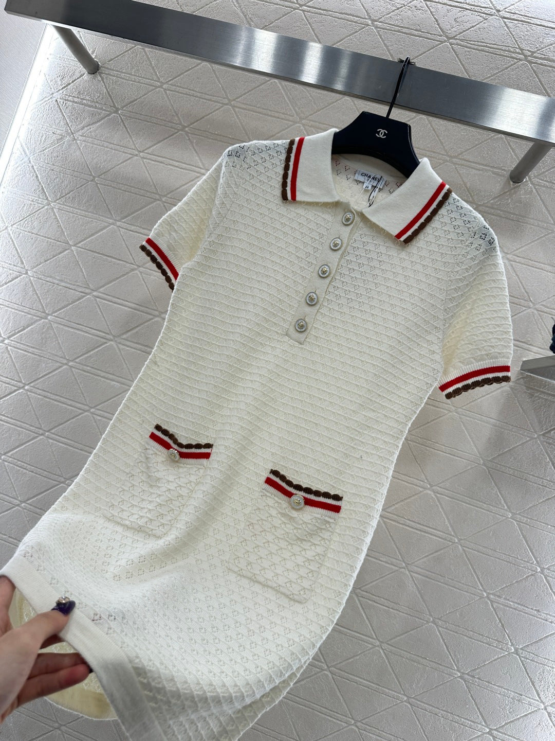 Color-Blocked Collared Knit Dress