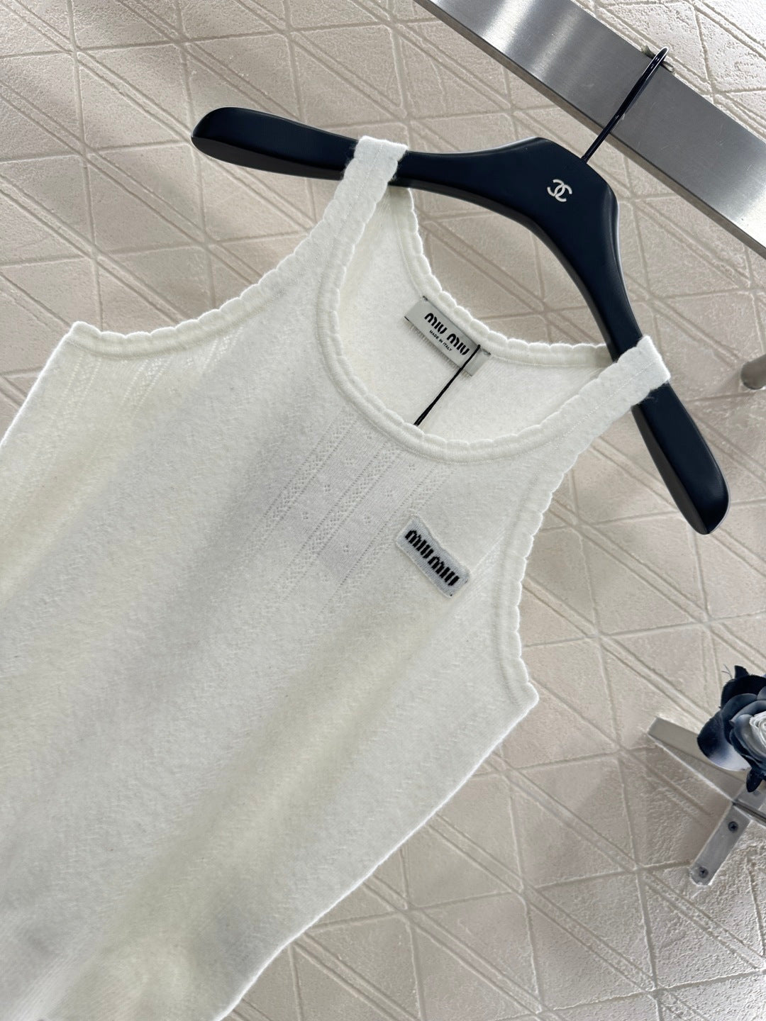 Wave-Trimmed Knit Vest