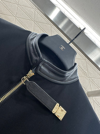 Zipper-front Leather Collar Jacket