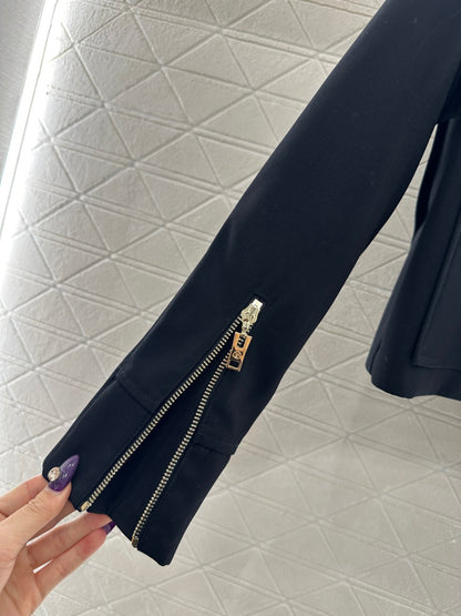 Zipper-front Leather Collar Jacket