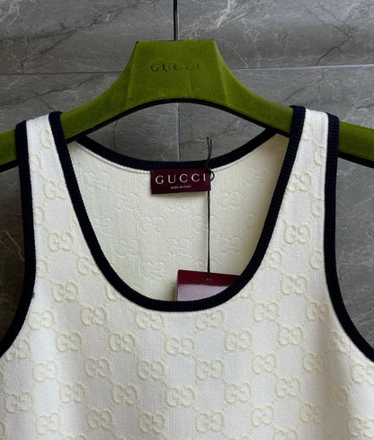 White Classic Vintage All-Over Print Tank Dress