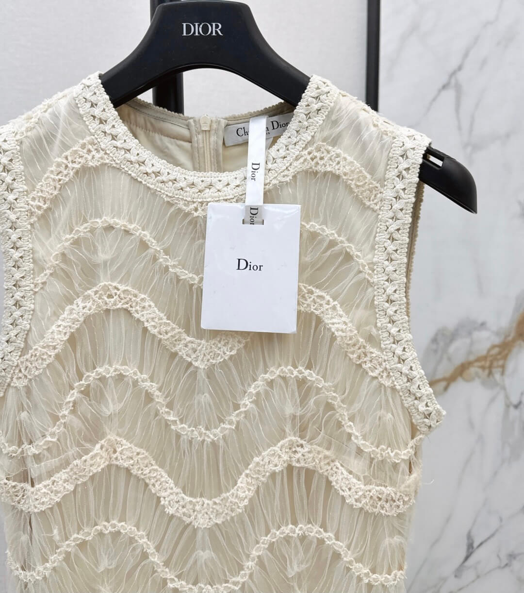 Crochet Lace-Paneled Sheer Dress