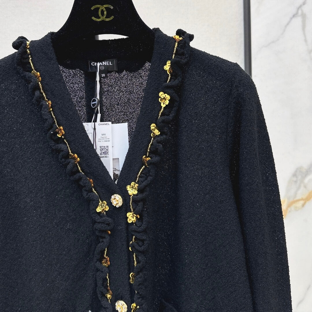 Elegant Beaded Floral Knit Cardigan