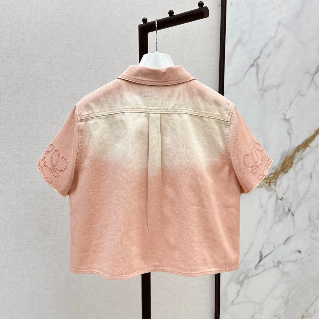 Versatile Fashionable Gradient Washed Cropped Denim Shirt