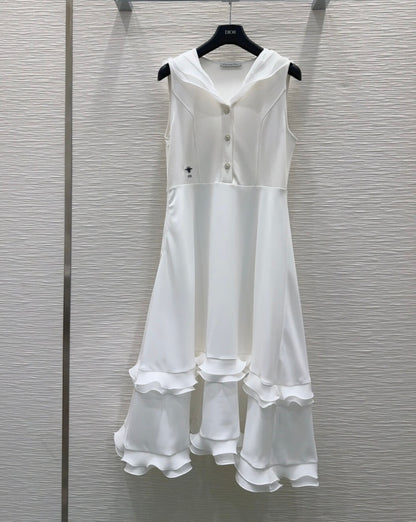 Classic Minimalist Solid Lace Trim Dress