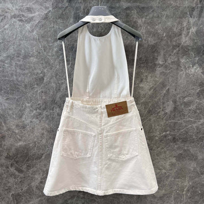 Denim Halter A-Line Pinafore Dress