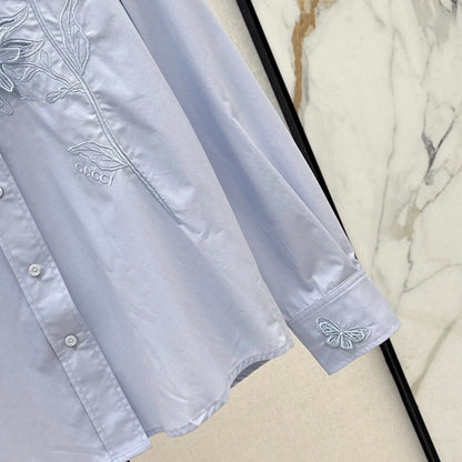 Minimalist 3D Floral & Butterfly Embroidered Blouse