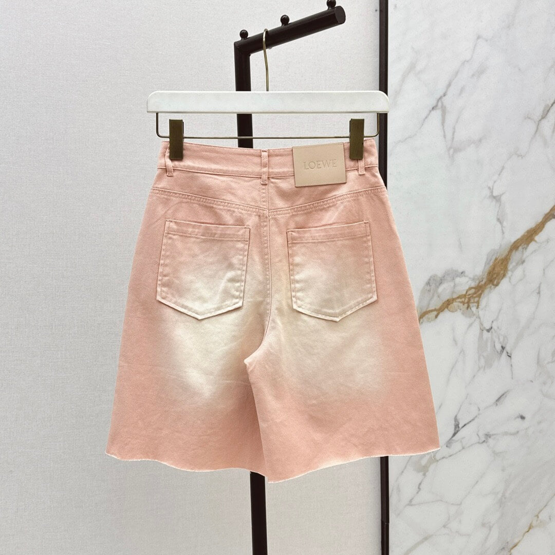 Burnout Floral Design Trendy Gradient Denim Shorts