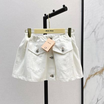 Preppy Vintage Denim Skirt with Elastic Waist