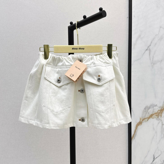 Preppy Vintage Denim Skirt with Elastic Waist