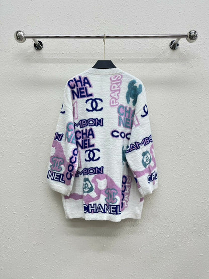 25 new contrast color jacquard pocket V-neck long sleeve long knitted jacket