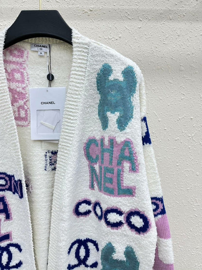 25 new contrast color jacquard pocket V-neck long sleeve long knitted jacket