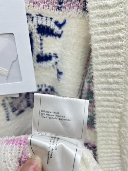 25 new contrast color jacquard pocket V-neck long sleeve long knitted jacket