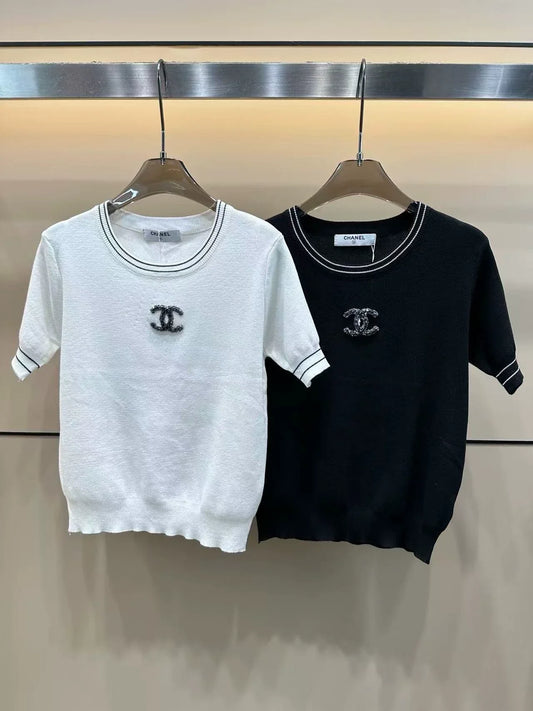 25 Summer Xiaoxiang new simple double C knitted short sleeves
